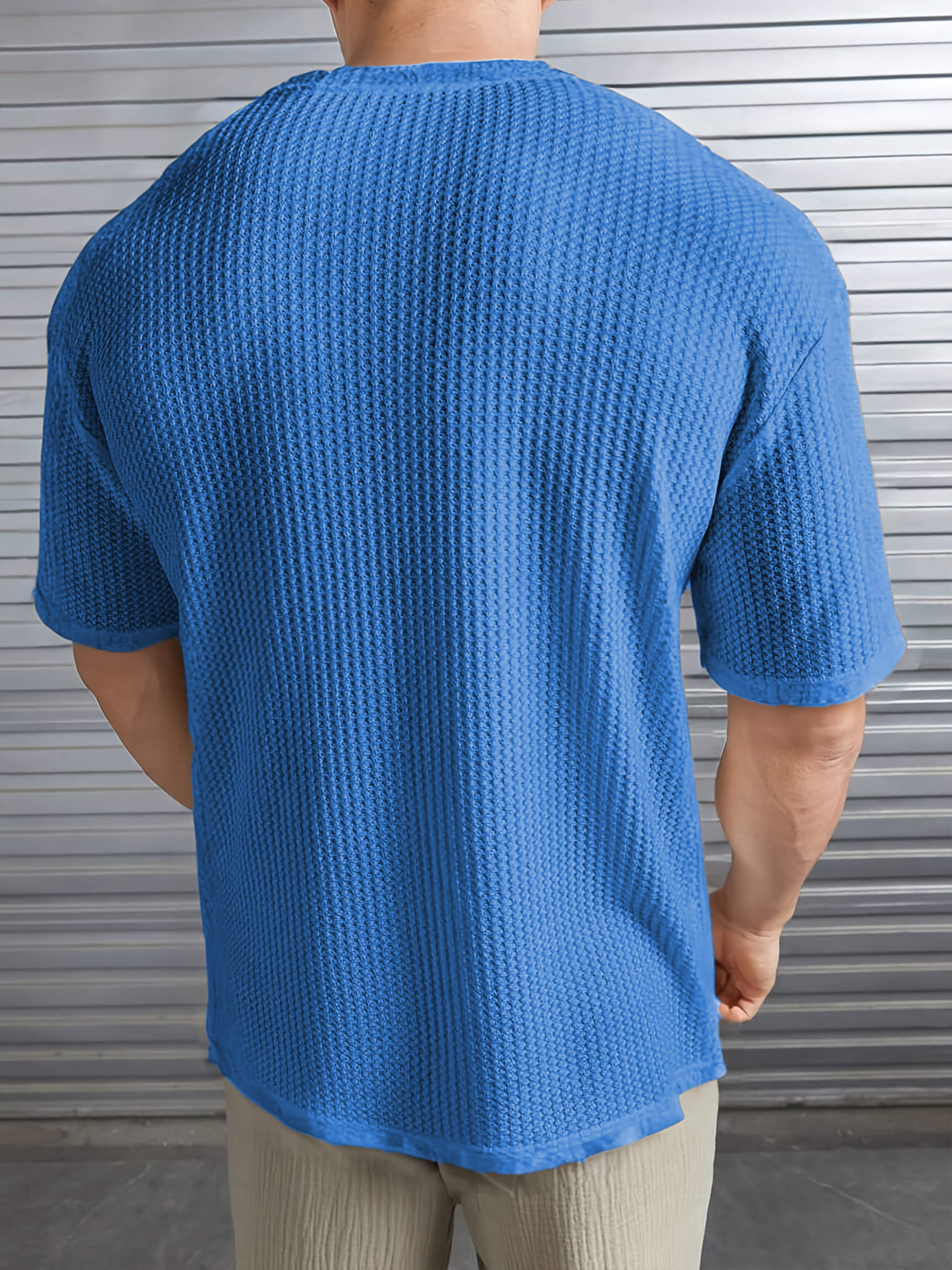 Waffle Knit Tee - Slate Blue