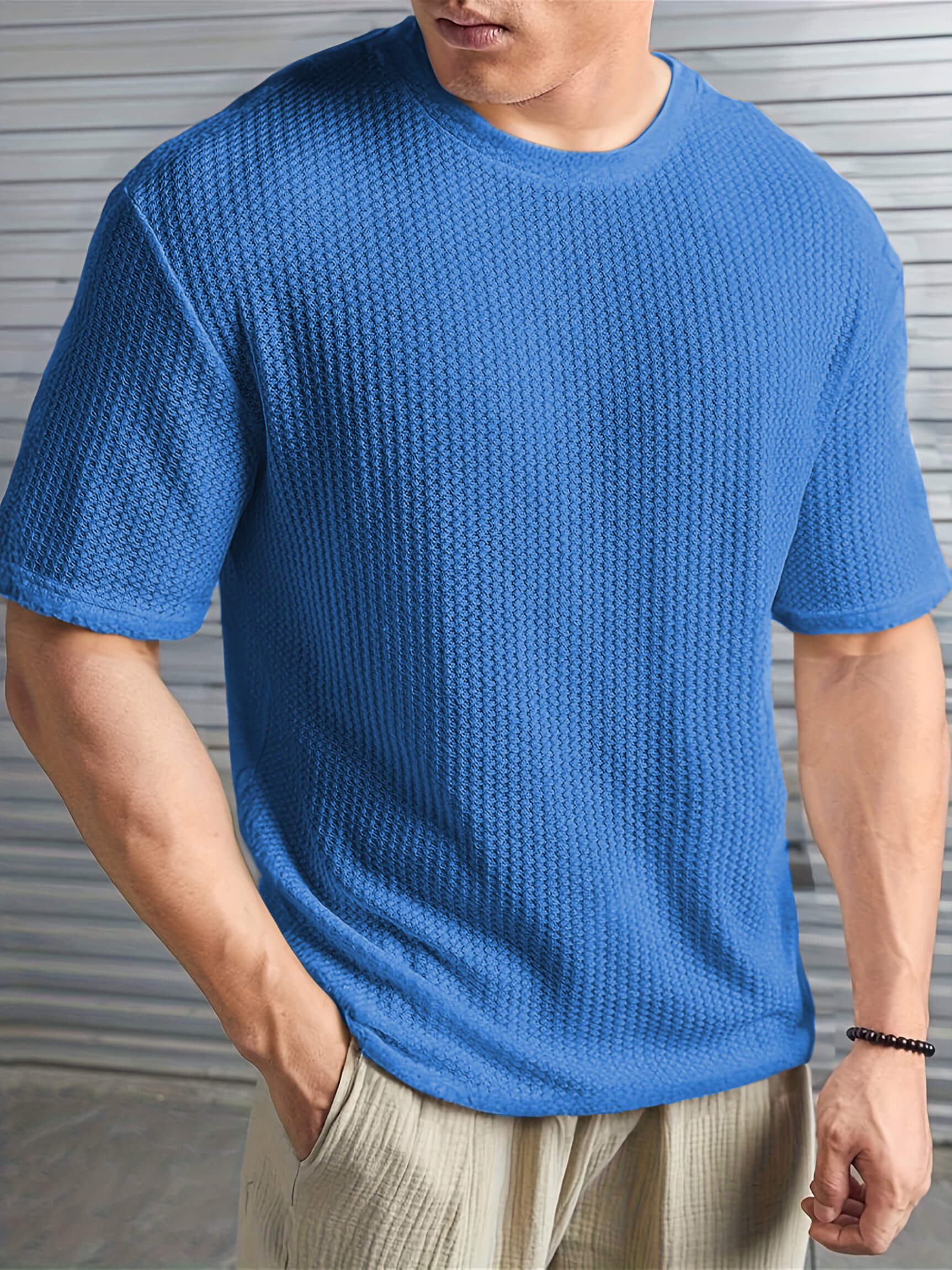 Waffle Knit Tee - Slate Blue