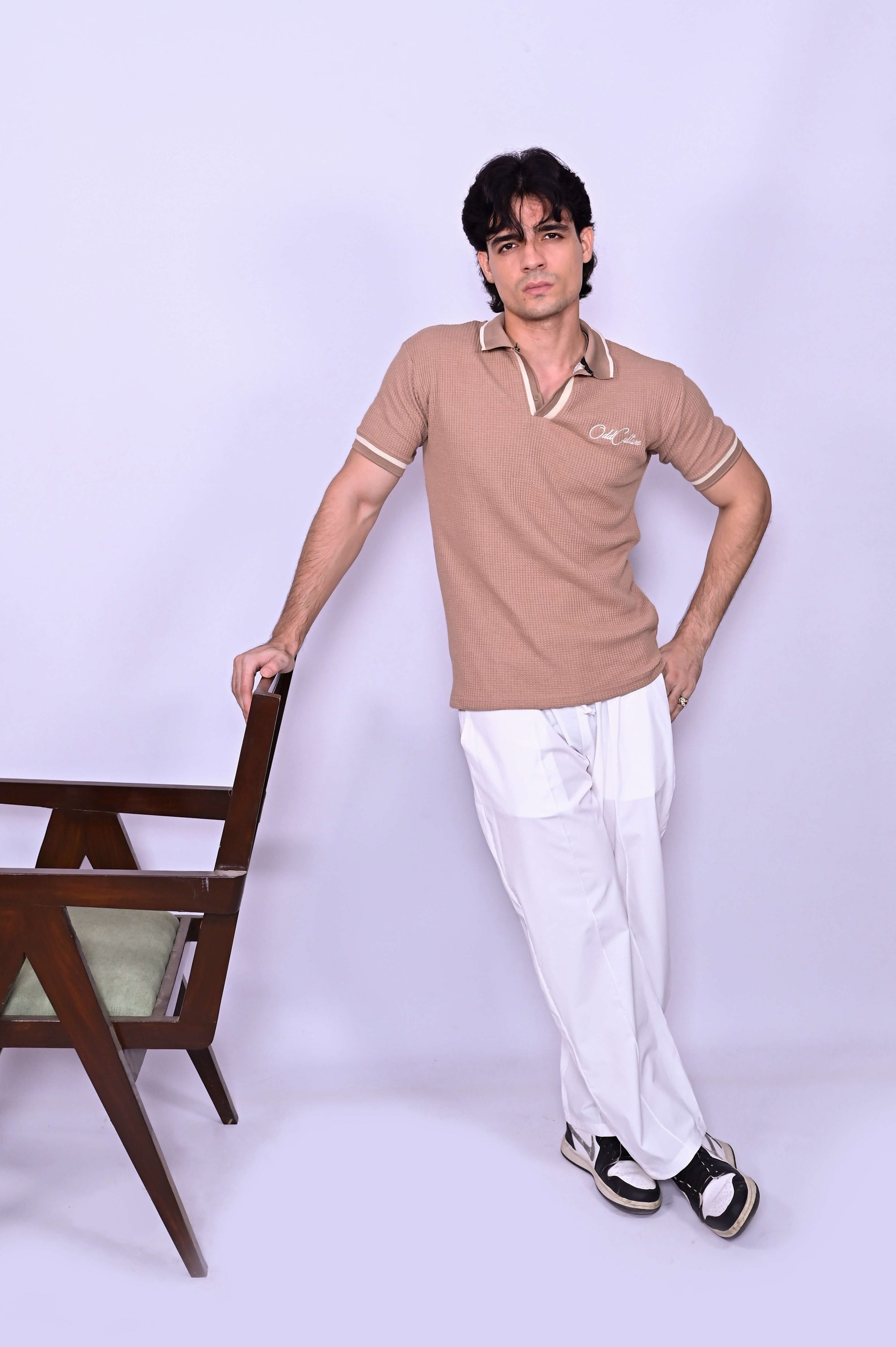 Textured Knit Polo - Brown