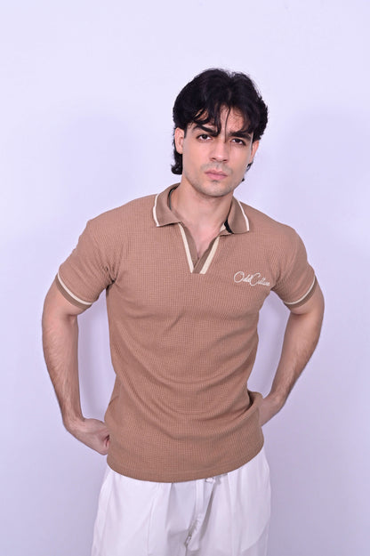 Textured Knit Polo - Brown