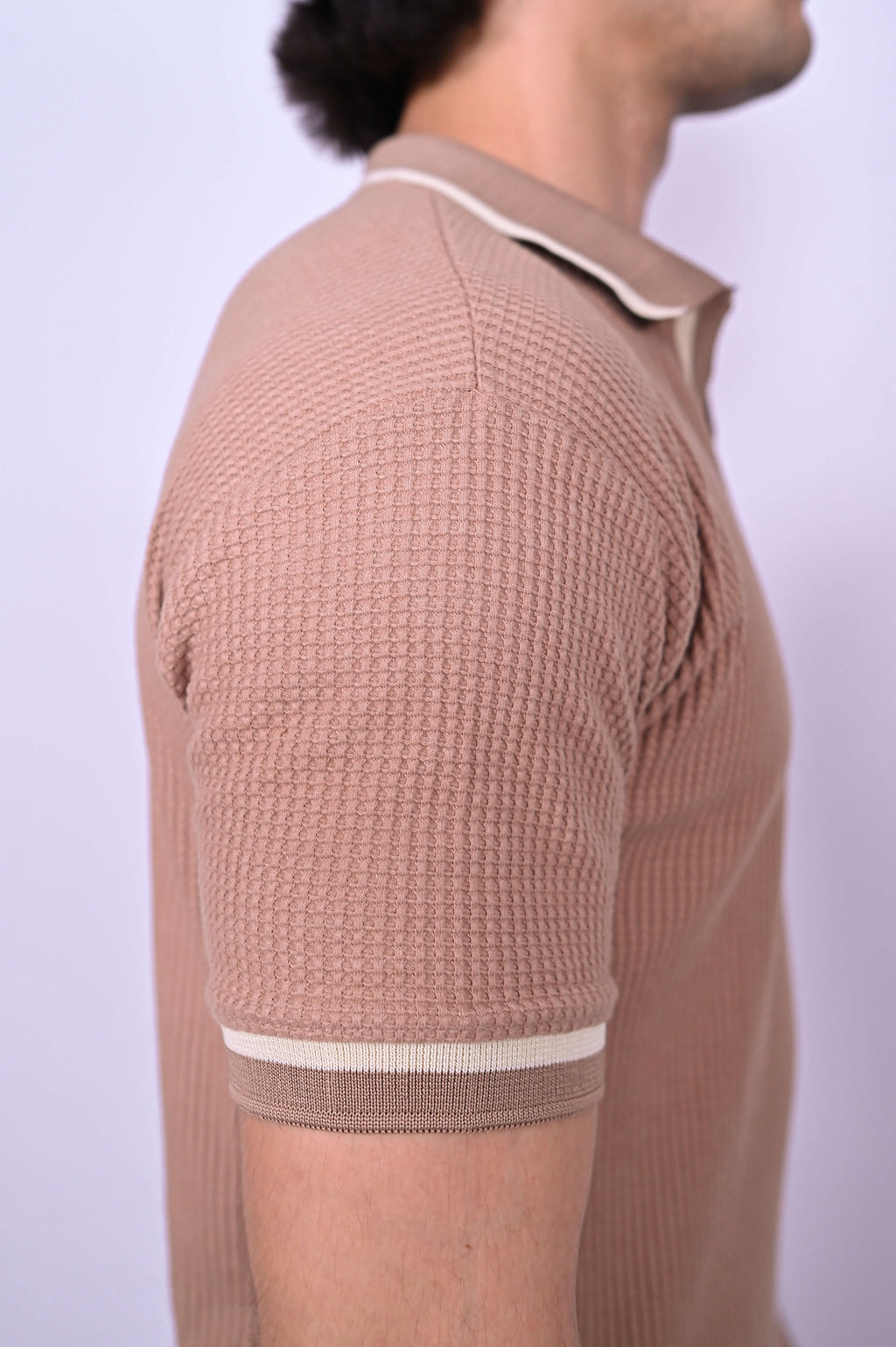 Textured Knit Polo - Brown