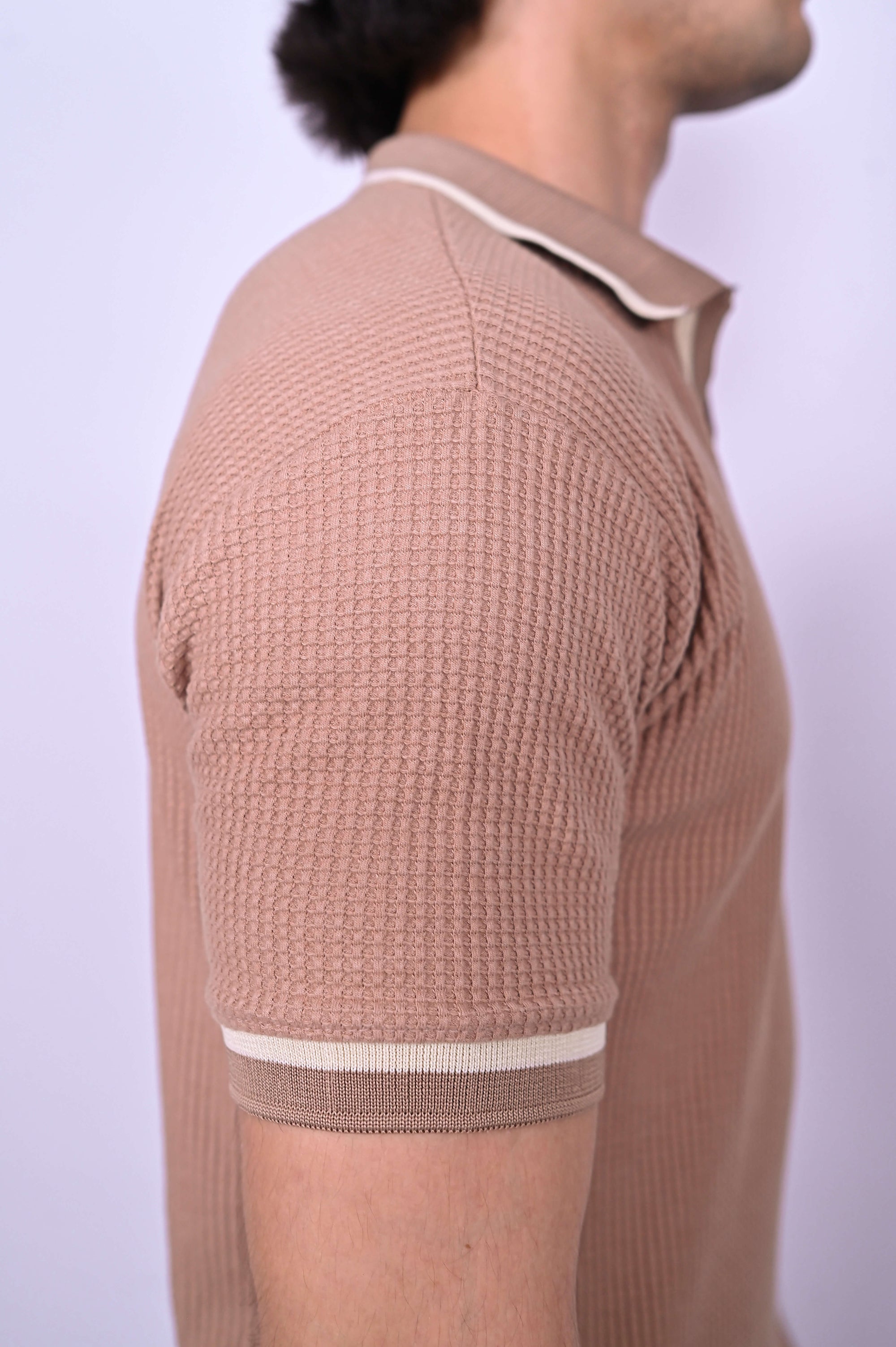 Textured Knit Polo - Brown