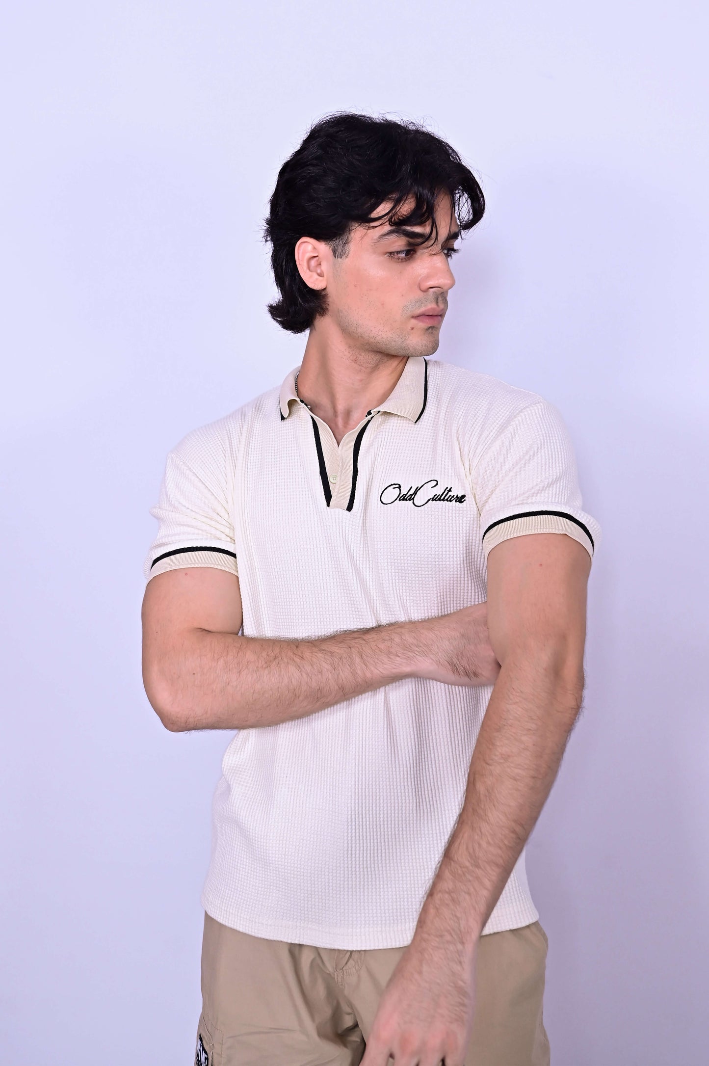 Textured Knit Polo - Beige