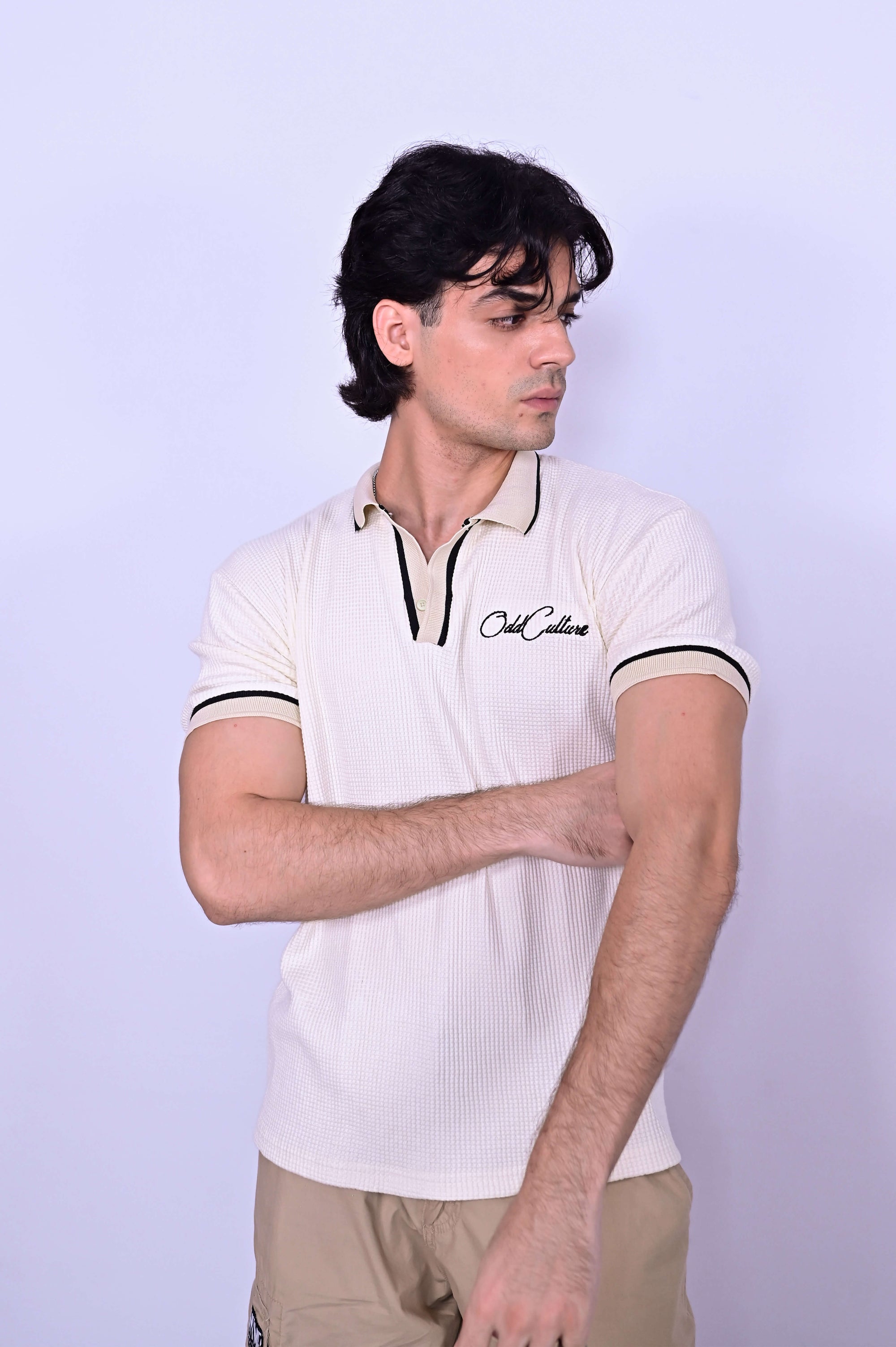 Textured Knit Polo - Beige