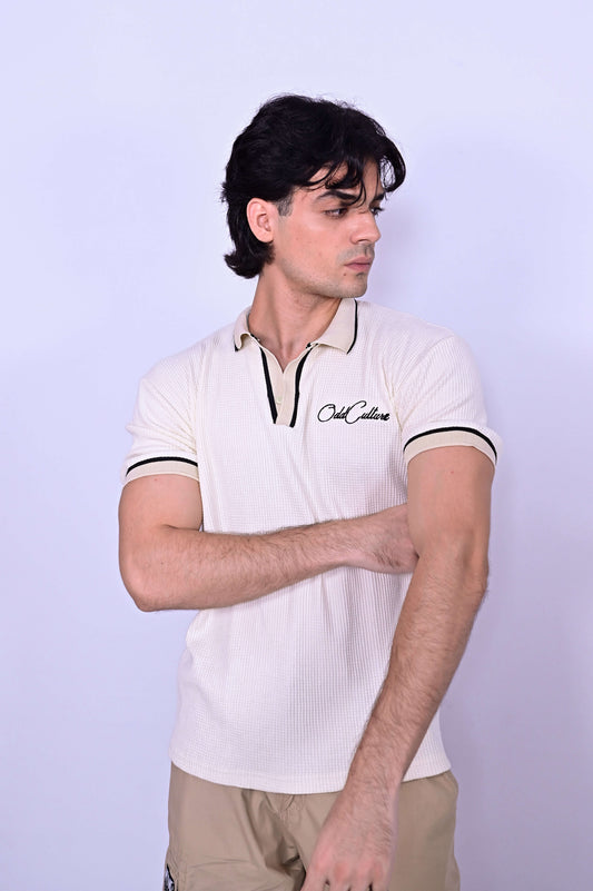 Textured Knit Polo - Beige