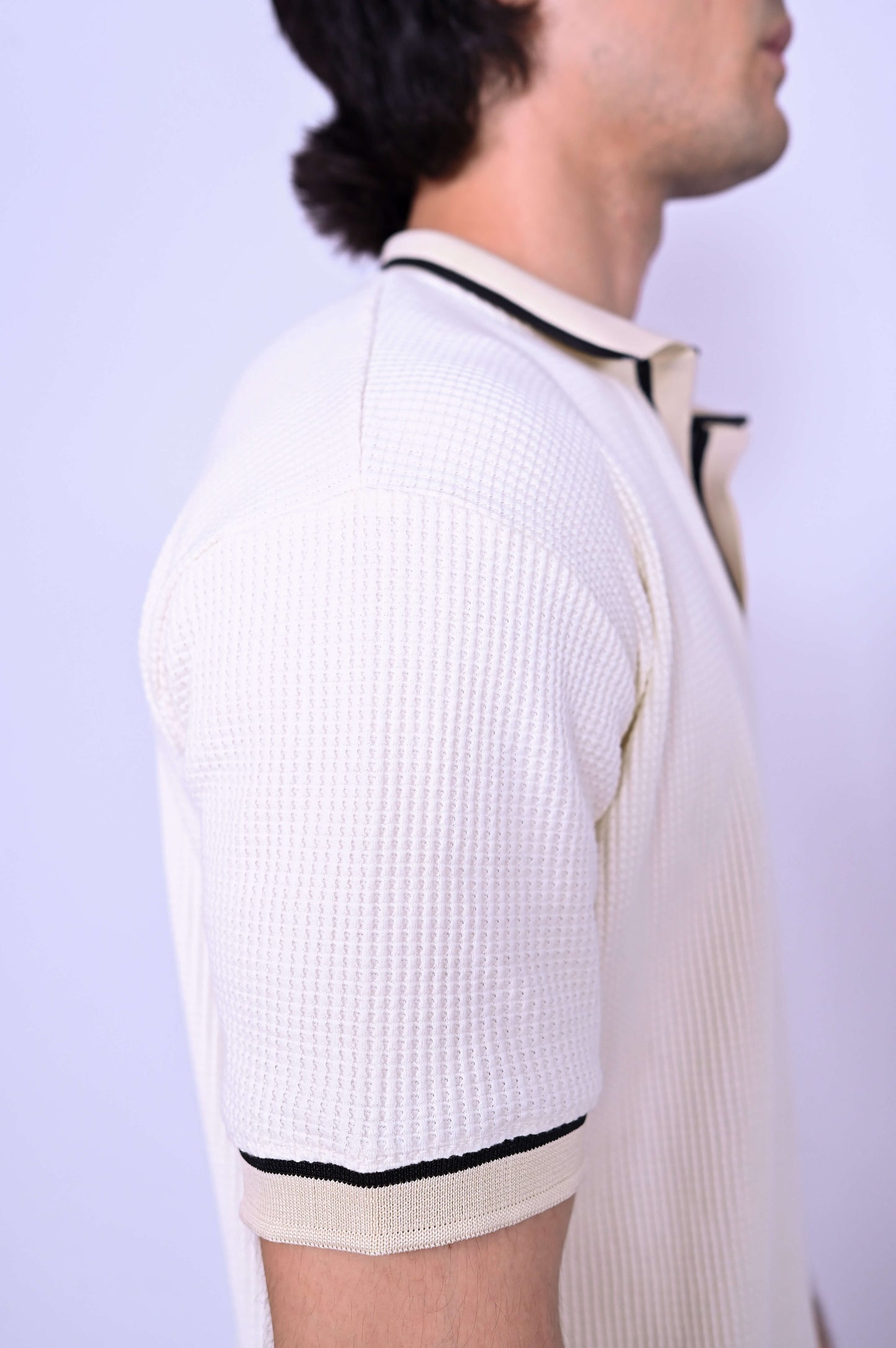 Textured Knit Polo - Beige